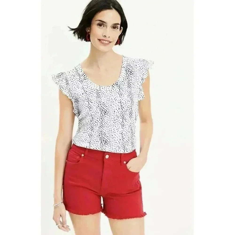 Loft Women’s Star Flutter Sleeve‎ Scoop Neck Tee Size Small Navy & White
